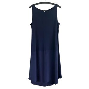 Eileen Fisher Sleeveless Silk Midi Dress Navy Blue